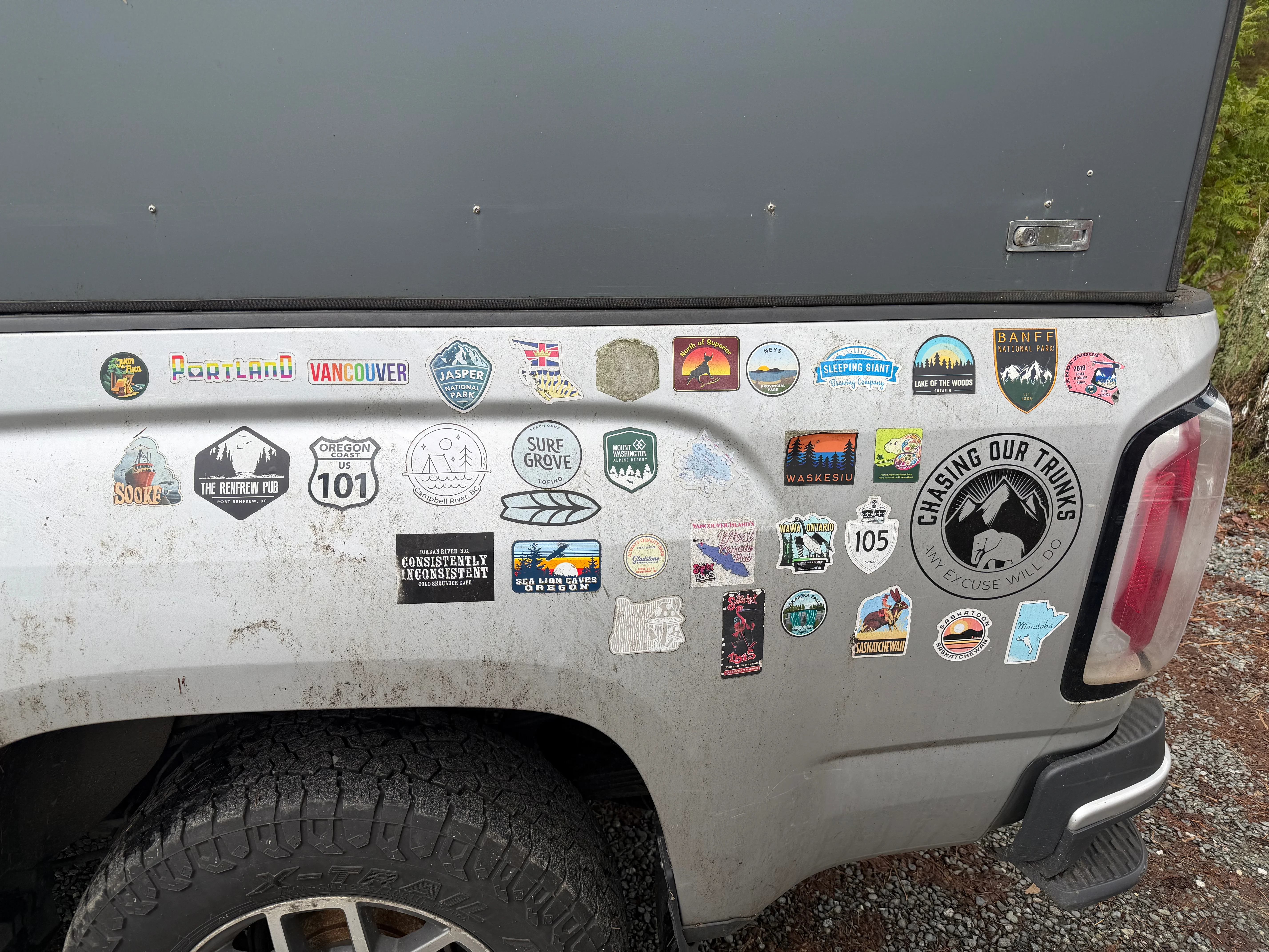 Travel stickers chronicling our adventures with Pac